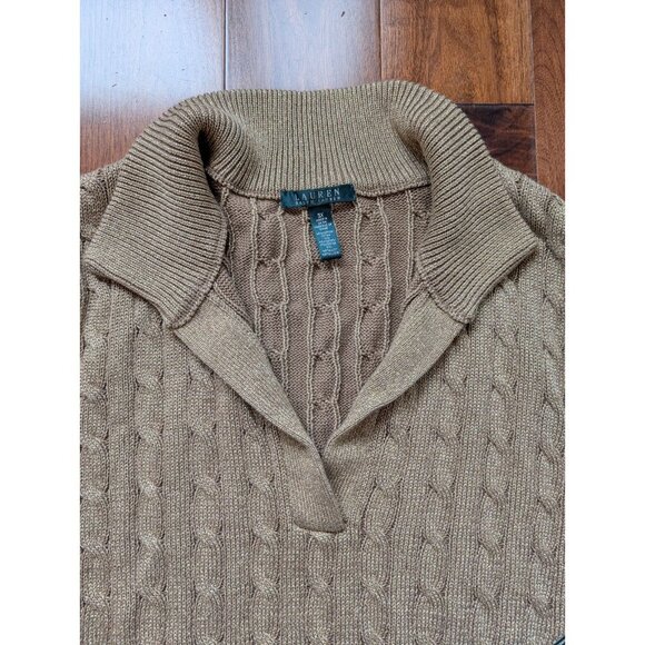 Lauren Ralph Lauren Cable Knit Metallic Gold 3X NWT - Picture 7 of 11